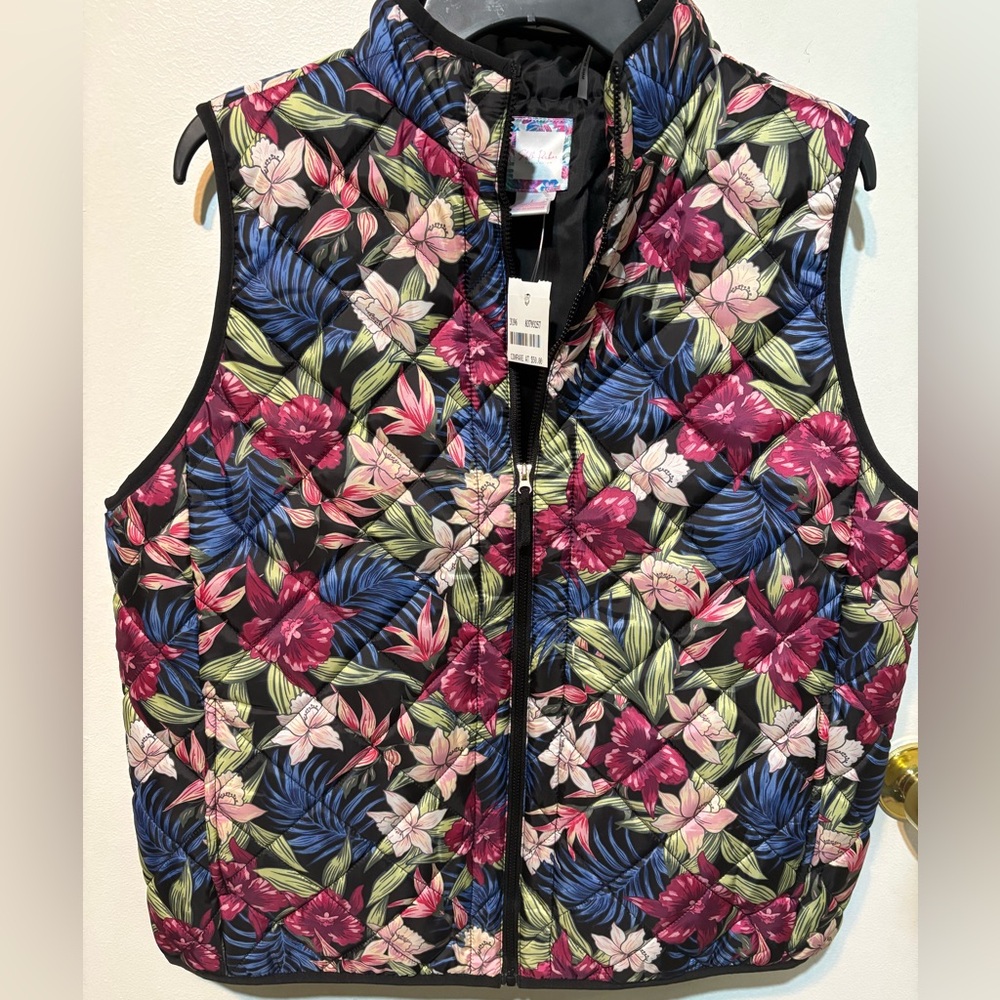 Stella Parker NWT Floral Quilted Print Sleeveless Vest/ 2 front pockets size L - Picture 5 of 5